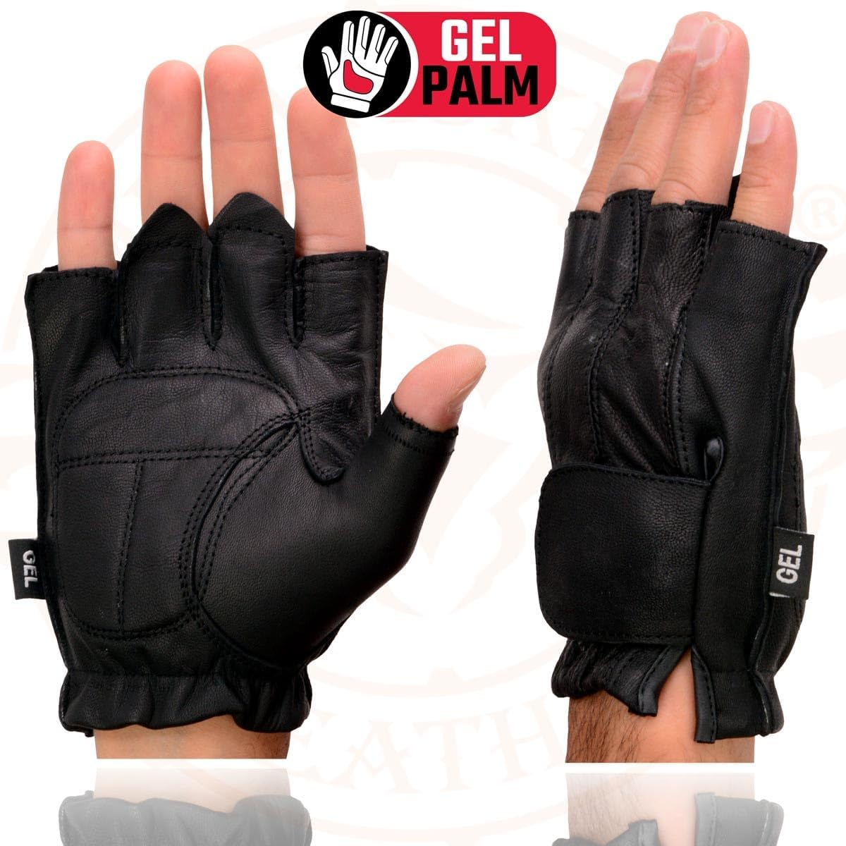 Shaf International Men'S Leather Fingerless Glove (Black, Medium) image number 4