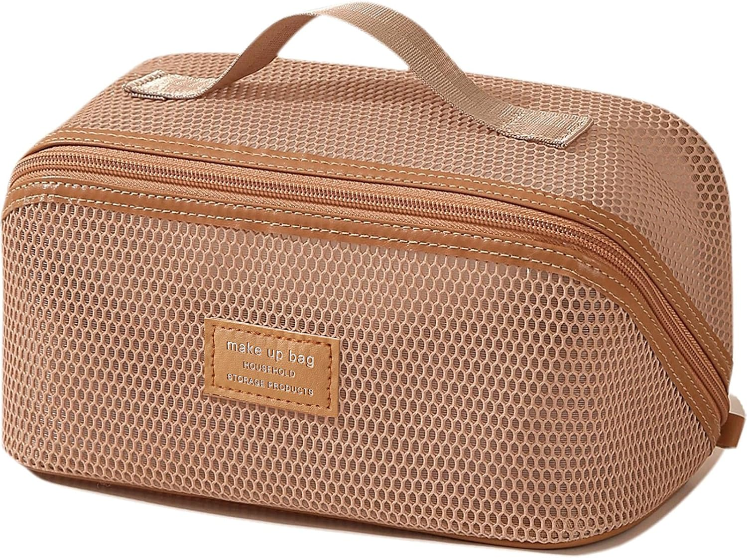 Zaciea Portable Cosmetic Makeup Pouch Bag for Women, Travel Toiletry Bag with Handle and Divider (White)