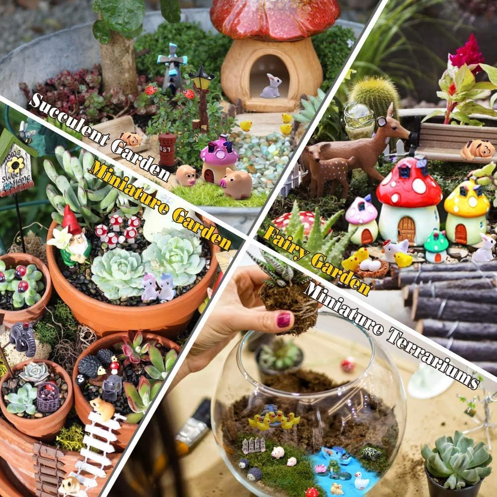 Selected 100 Pcs Fairy Garden Accessories, Mini Resin Animals, Miniature Figurines, Micro Landscape Ornaments Kit, Garden DIY Animals, Environmental Resin, Forest Encounters