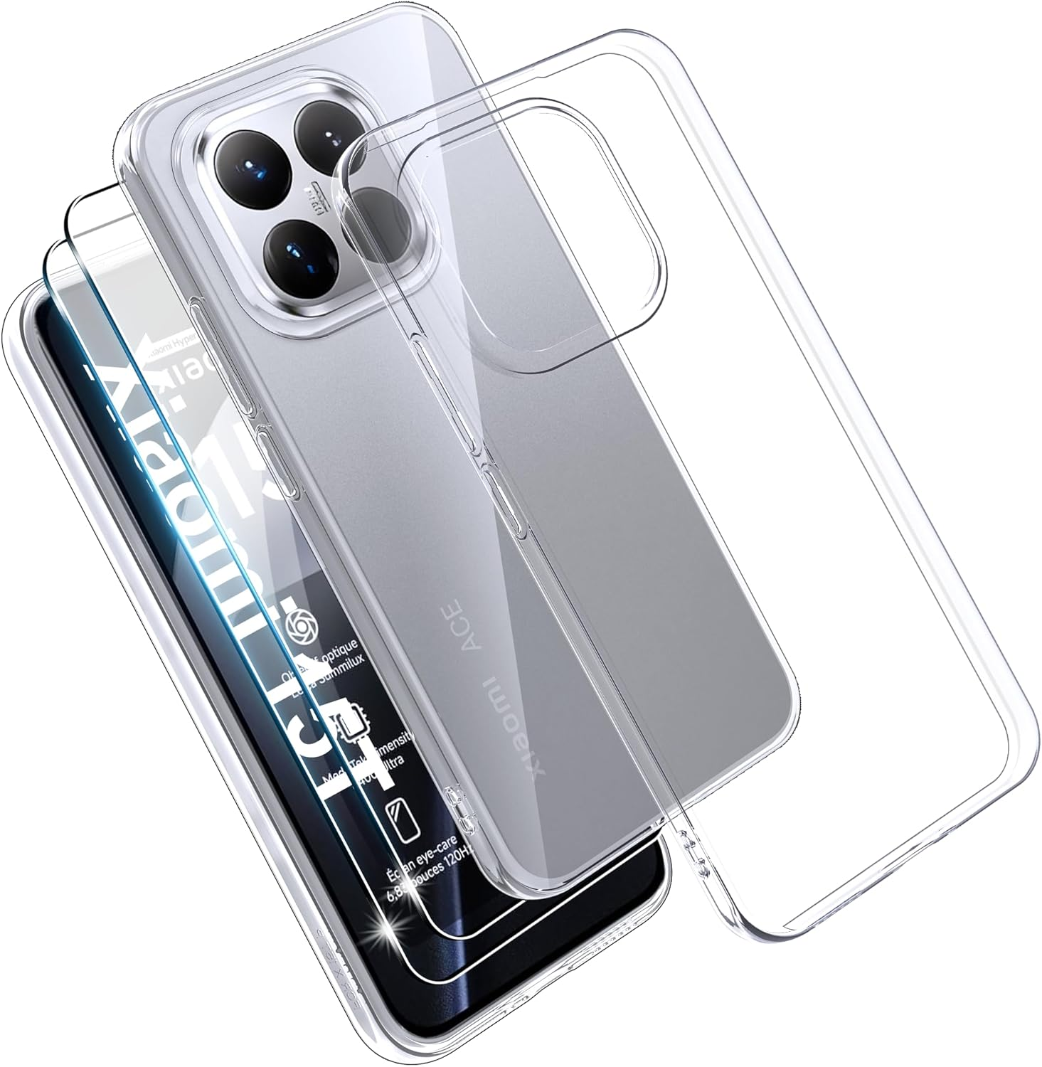 Effcotuo Case for Xiaomi 15T 5G Cover with 2 Pieces Screen Protector for Tempered Glass Screen Protector Transparent Mobile Phone Case Transparent Silicone TPU Protective Case