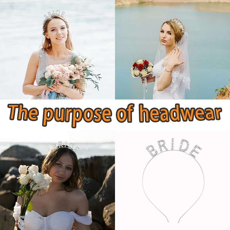 Silver Rhinestone Bride Headband Bachelorette Party Accessories for Bride to Be Gifts to Her Bridal Shower Gifts for Brides Headpiece for Wedding Hair Band to Brides image number 3