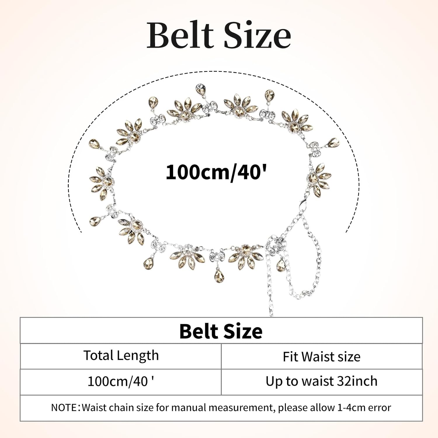 Women'S Floral Crystal Waist Chain Belt - Metal Rhinestone Western Belts Accessory Bling Bling Accessory for Dresses Jeans image number 1