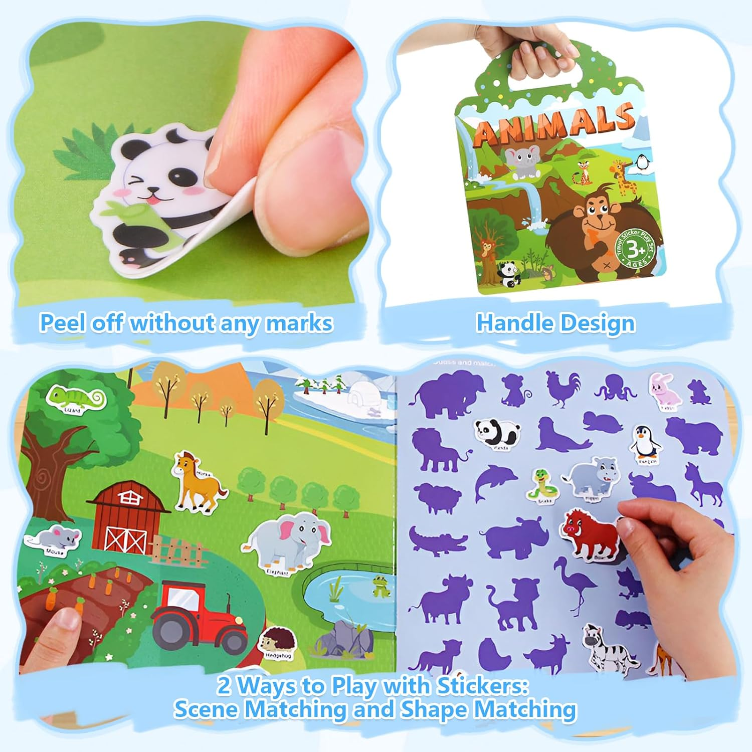 Fayrvind 3 Pack Reusable Sticker Book for Kids Toddlers, Waterproof Puffy Sticker Activity Books for Travel Toys, Plane Road Trip Activities, Birthday Gifts, Education Learning image number 5