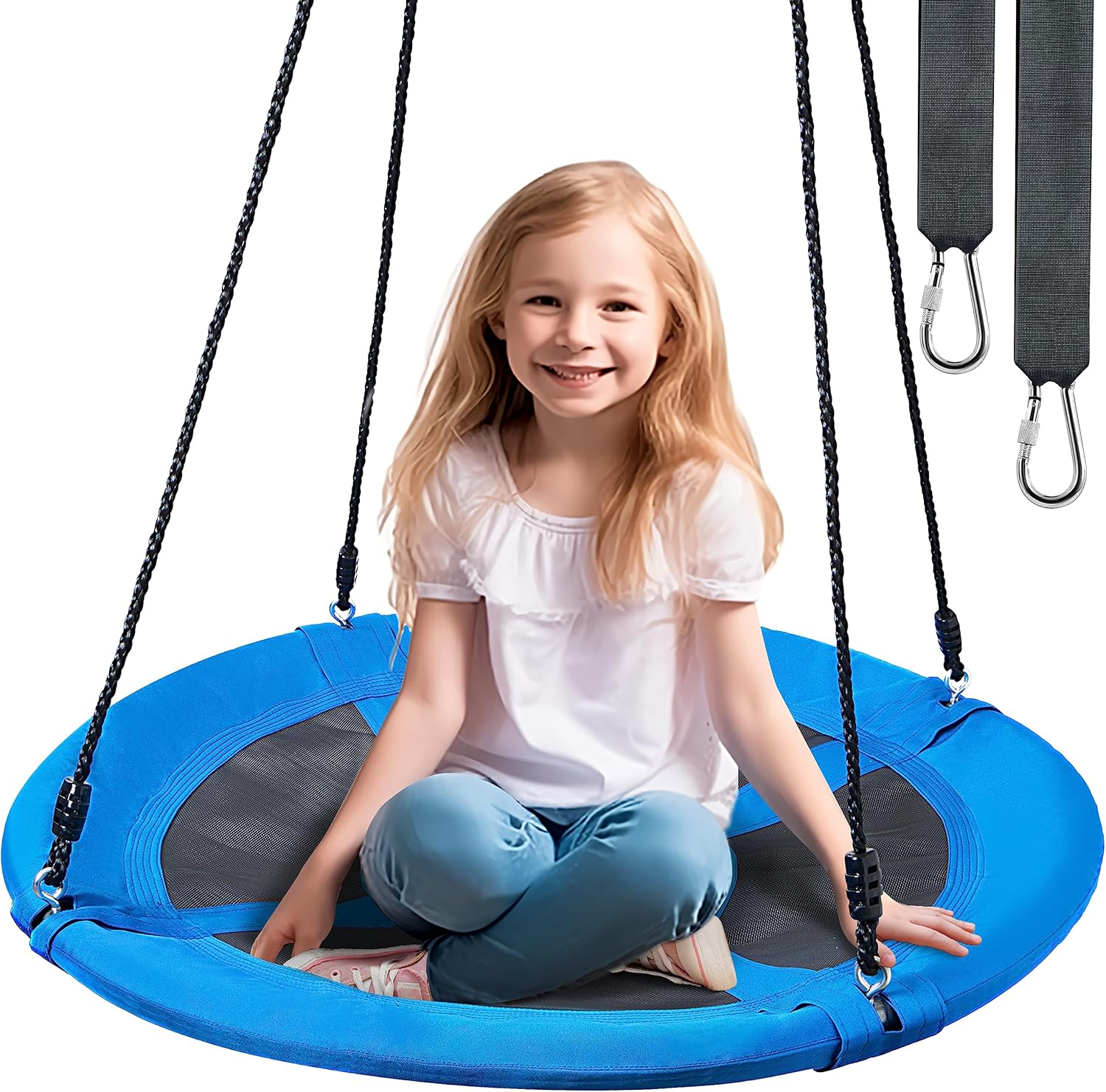 TURFEE 40" Saucer Tree Swing Set - 700Lb Weight Capacity, 900D Oxford Waterproof, with Hanging Straps Swings for Kids Playground Outdoor Activity Backyard Daily Exercise Fun(Blue) image number 6