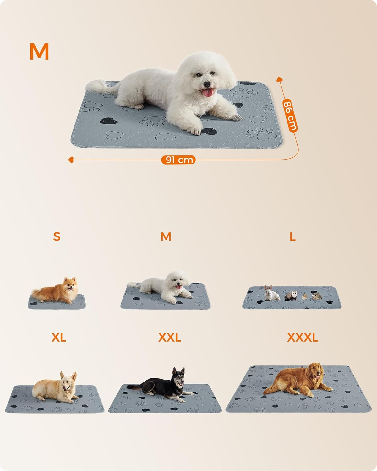 Feandrea Puppy Pads Washable Reusable Mats for Dogs, 91 X 86 Cm, Set of 2, M, Dog Toilet, Leak-Proof, Non-Slip, Super Absorbent, Cats, Rabbits, Grey PTD034G01 image number 2