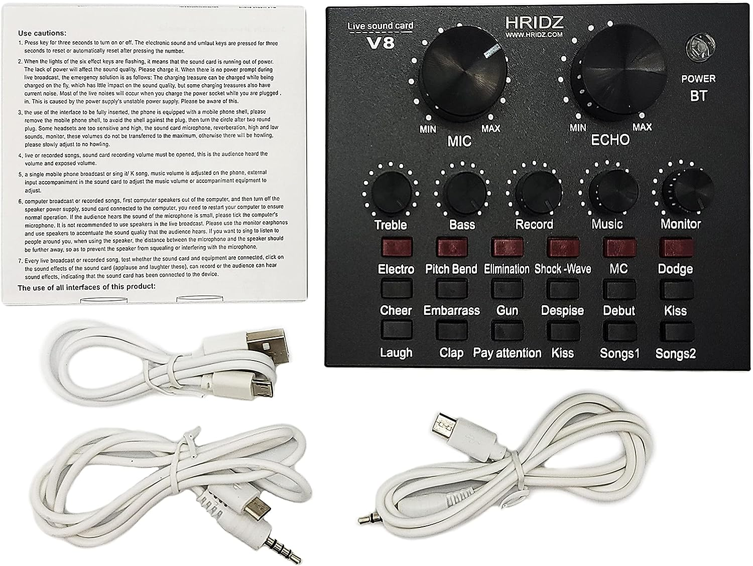 V8 Sound Card Bluetooth Sound Mixer Board for Live Streaming with Effects image number 3