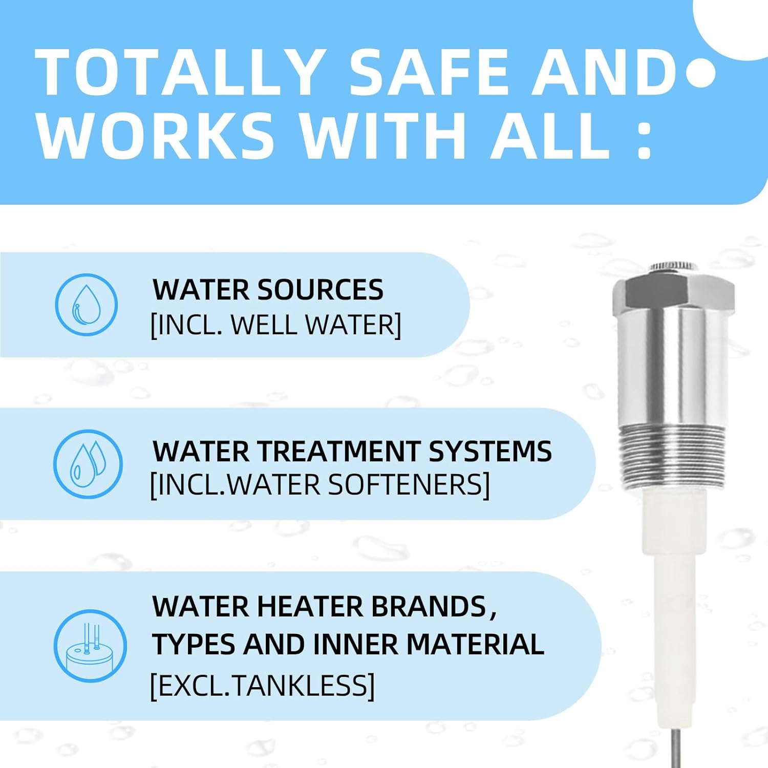 Powered Anode Rod for Water Heater Tank, Electrical Anode Rod, Eliminates Rotten Egg Smell (For 10-39 Gallon Tank) image number 4