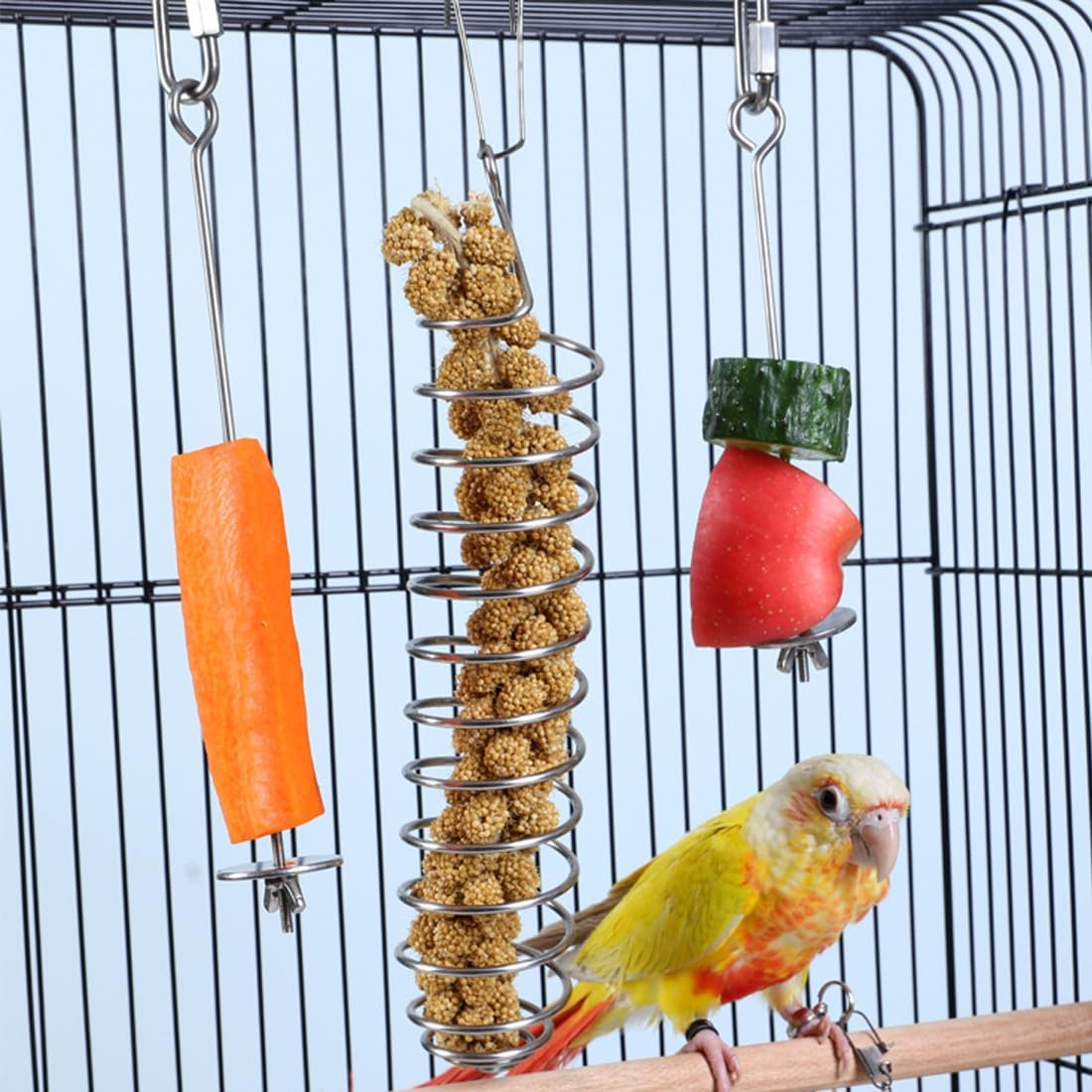 JTKREW Pack of 2 Stainless Steel Bird Skewers for Parrots - Holder for Fruit, Vegetables and Foraging Toys image number 2