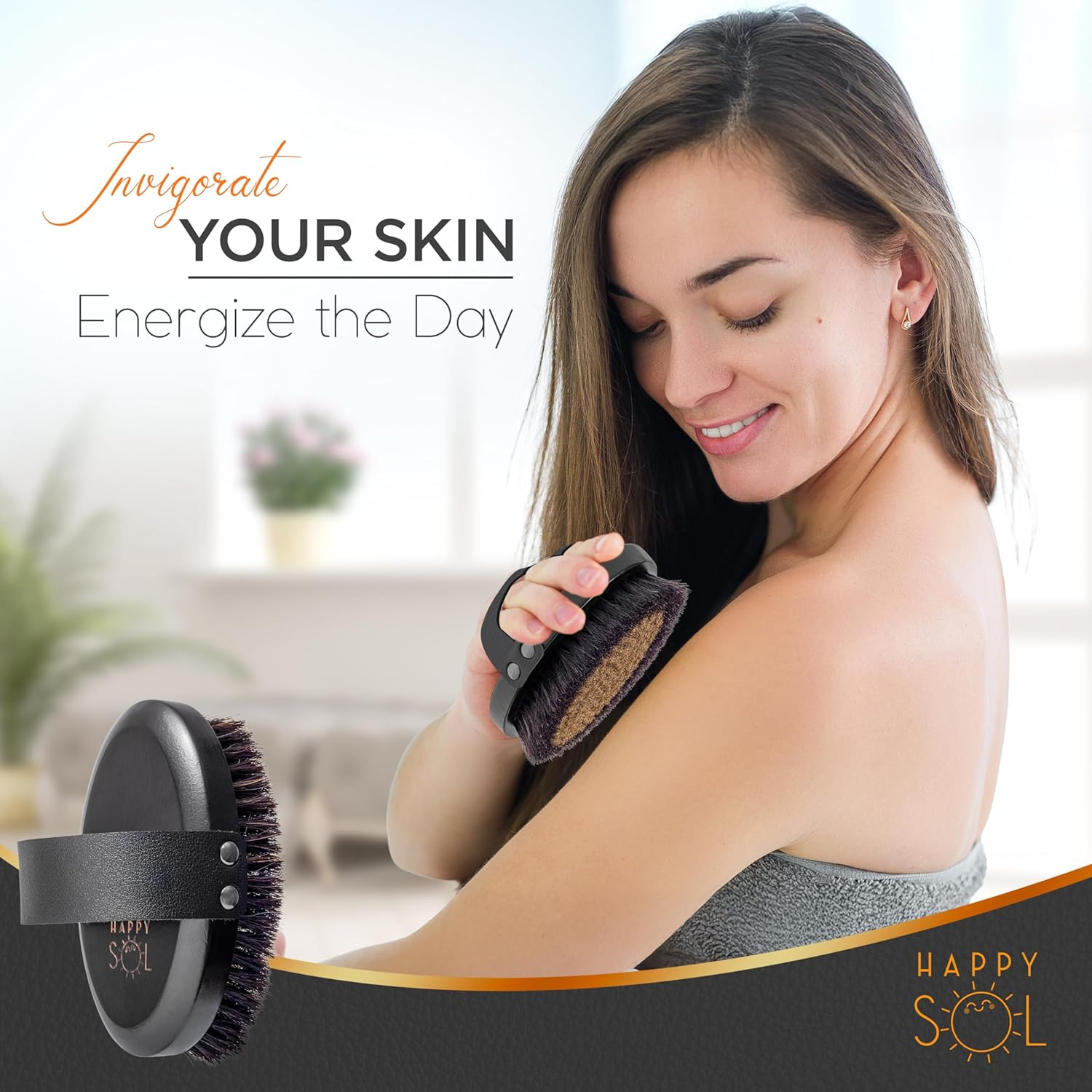 Copper Body Brush - Dry Brushing Body Brush with Ion Charged Copper Bristles, Glowing Skin, Lymphatic Drainage and Blood Circulation Improvement image number 1