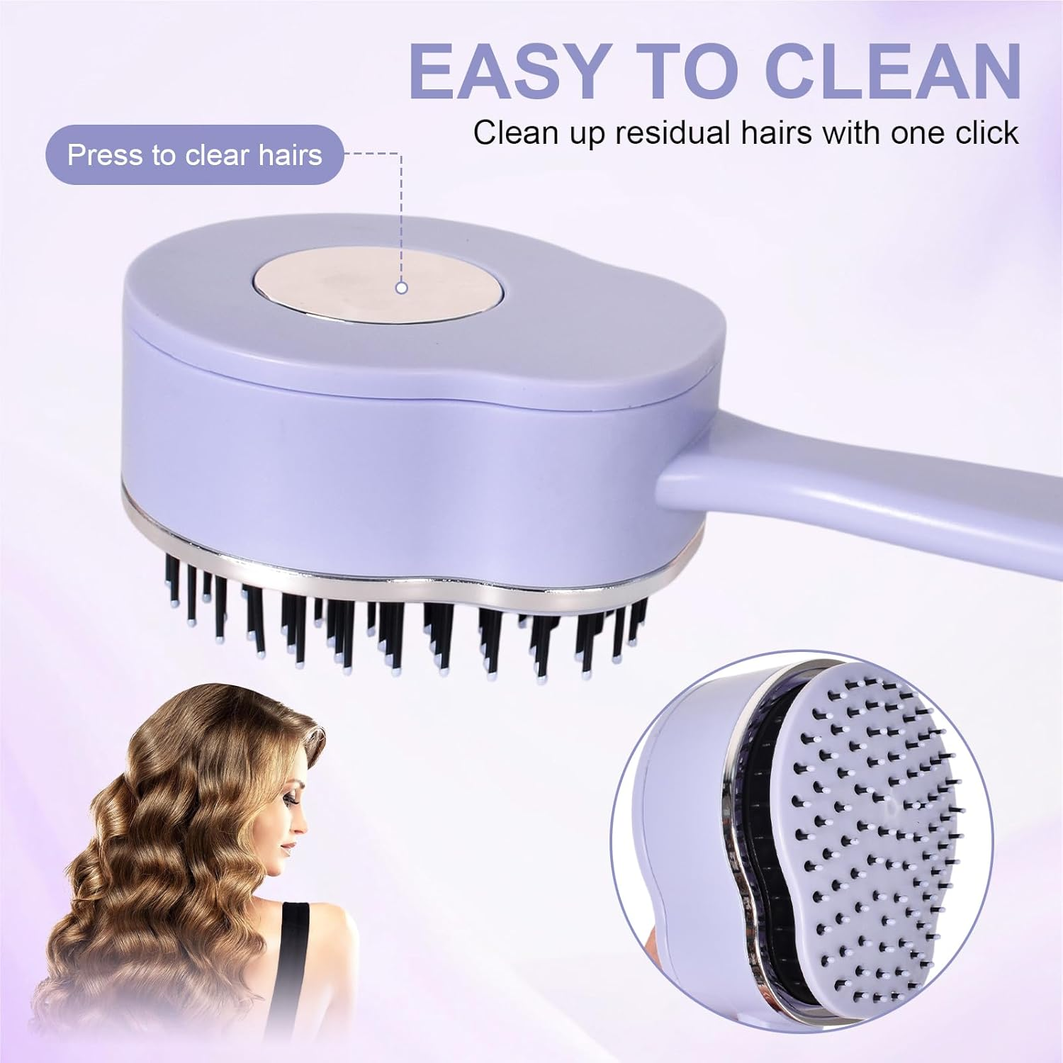 Detangler Hair Brush, Self Cleaning Hair Brushes, anti Static Massage Comb Brush,Cushion Hairbrush,Gentle Massaging,Gliding through Tangle,For Women & Men,Short,Long,Straight,Waves image number 6