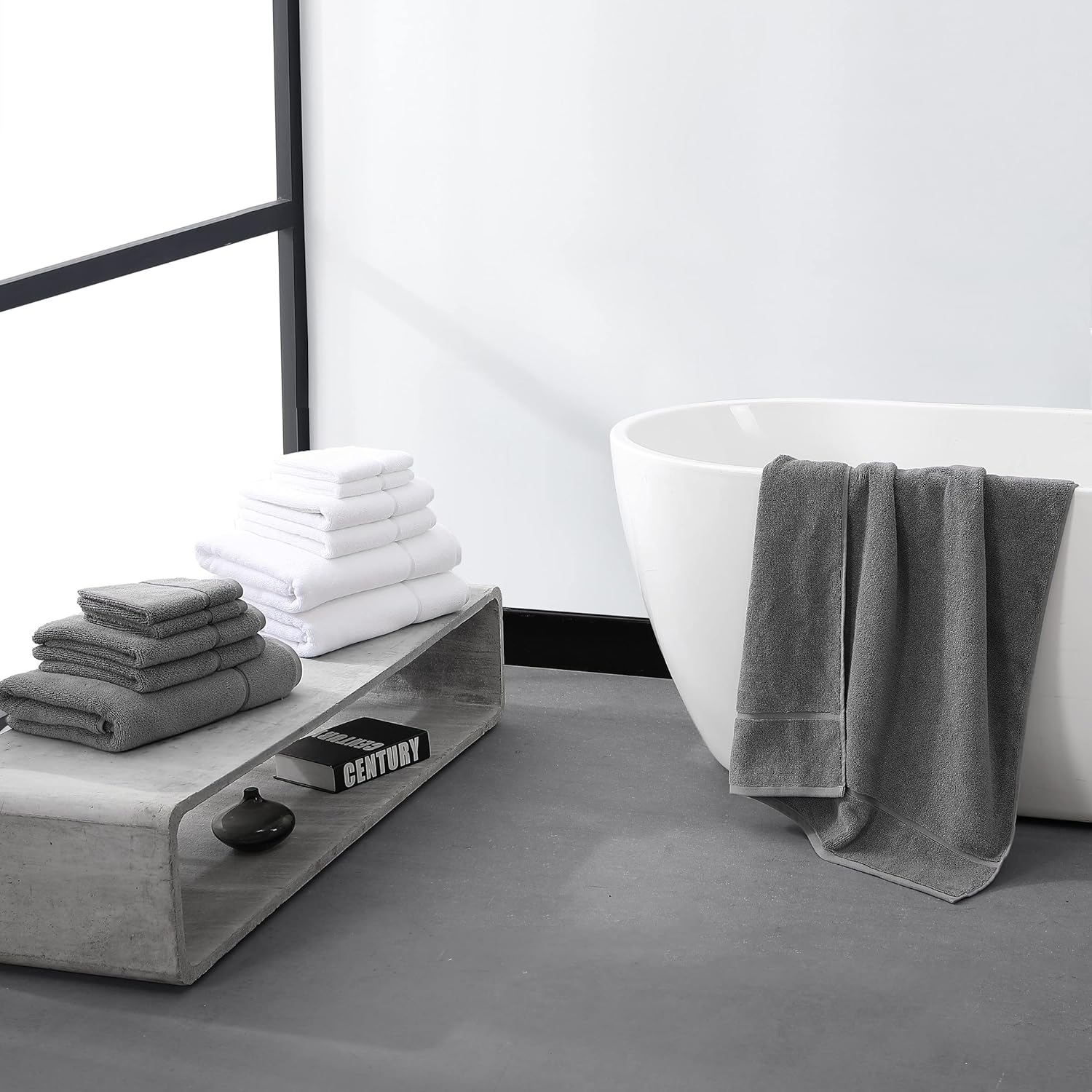 Vera Wang - Bath Towels Set, Luxury Cotton Bathroom Set, Plush & Super Absorbent (Modern Lux Grey, 6 Piece) image number 4