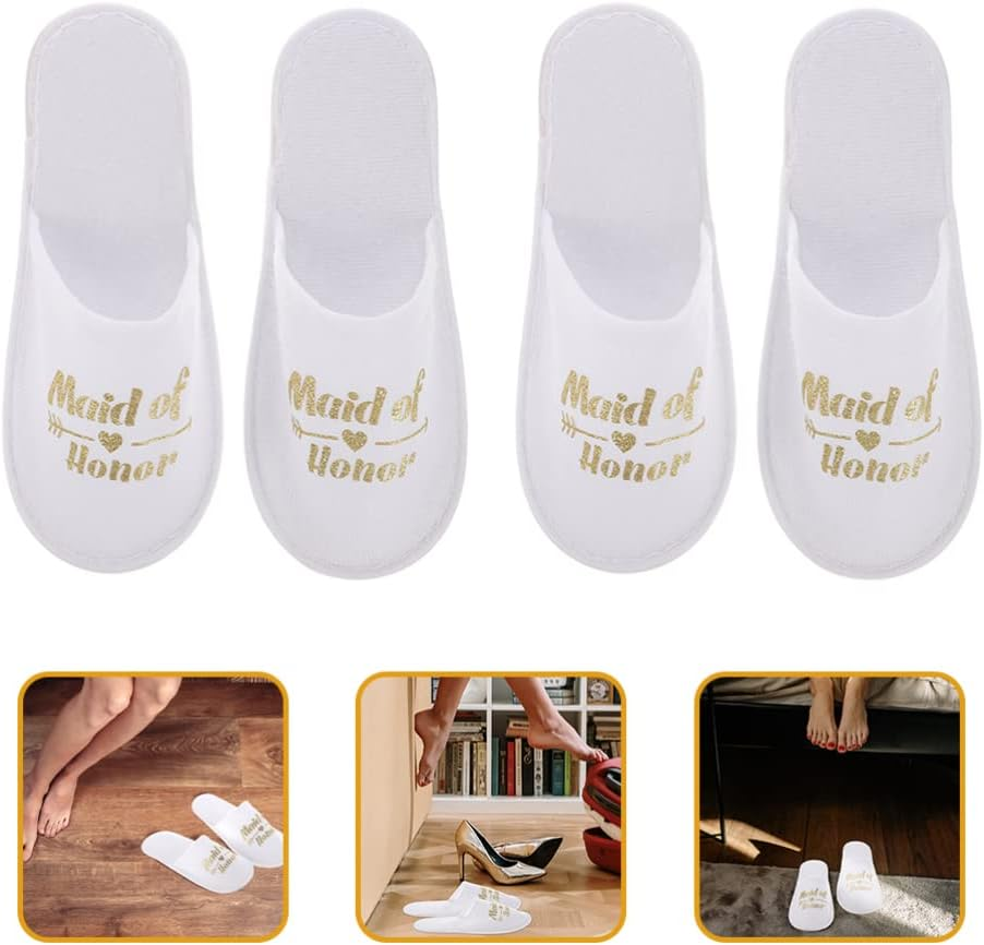 White Wedding Slippers: 2 Pairs Maid of Honor Slippers Closed Toe Spa Slippers Soft Bridesmaid Slippers Pajamas Party Bridesmaid Decor image number 1