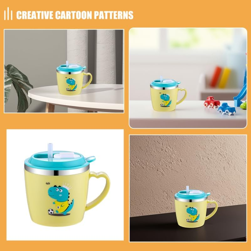 Mobestech Non-Spill Sippy Cup for Toddlers 250Ml Stainless Steel Double Layer Straw Water Bottle Lid Suitable for Milk and Fluids 250Ml image number 5