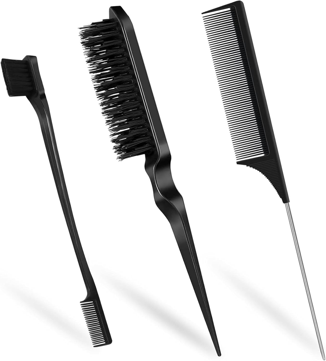 Daryunk 3 Pieces Hair Brush, Teasing Comb, Double Sided Hair Edge Brush, Rat Tail Comb, Plastic Bristle Hair Brush, for Teasing Hair Slicking Brushing Combing Styling image number 1