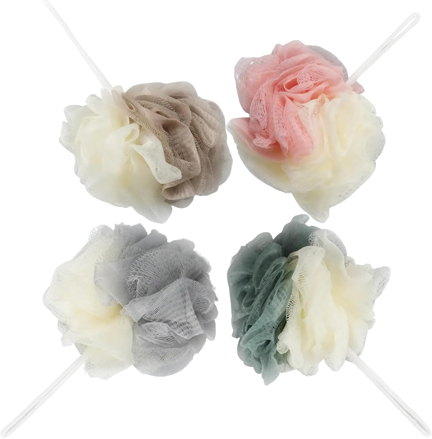 Fortuneglobe 4-Pack Colorful Bath Poufs | Gentle Exfoliating Mesh Sponges for Body & Skin | Family Shower Essentials for Adults & Kids image number 3