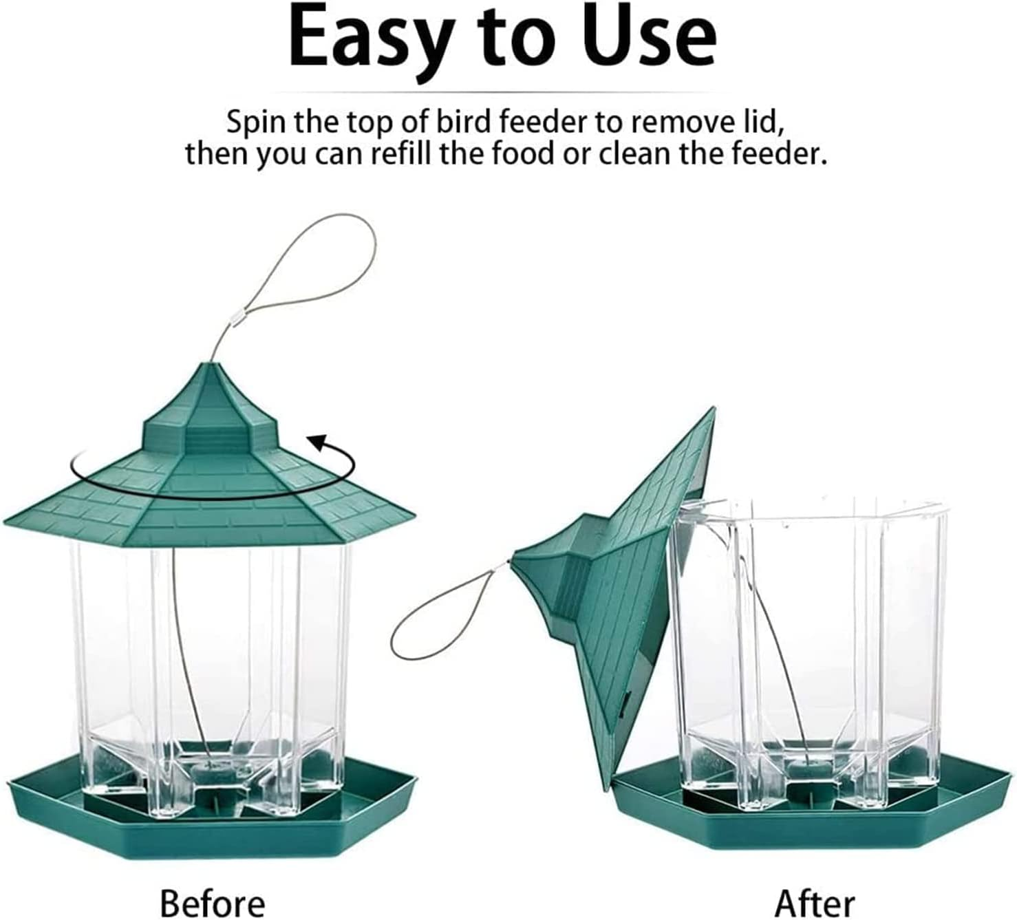 Bird Feeder for Wild Birds, Waterproof Roof Hanging Garden Decoration and Kids Wild Bird Feeder Kits, Durable Squirrel-Proof Bird Feeders Outside, Automatic Feeder Great for Attracting Birds (GE) image number 6