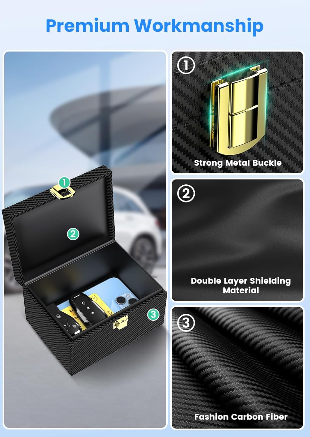 Lanpard Faraday Box with Faraday Pouch 2 Pack, Keyless Entry Car Key Safe Protector RFID Anti-Theft Signal Blocking Cages image number 1