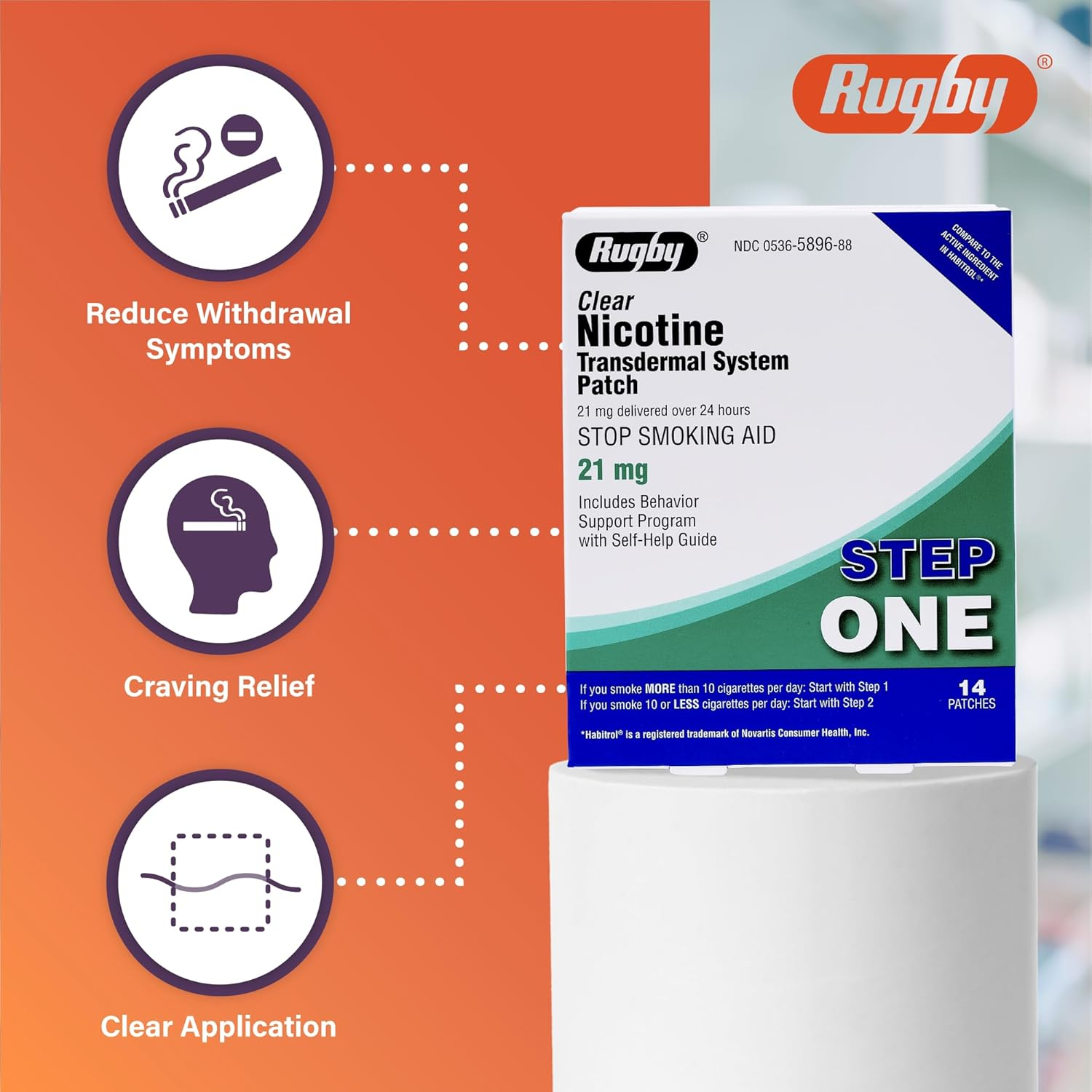 Rugby Clear Nicotine Transdermal System Patch, 21 Mg, 14 Count image number 1