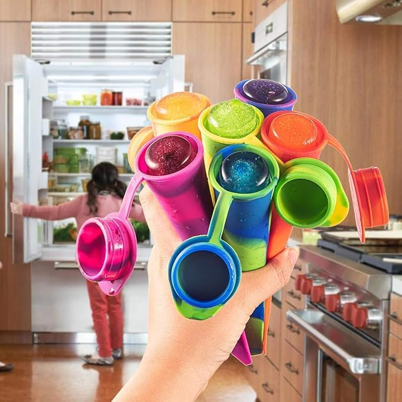Leanockesa 6Pcs Silicone Popsicle Molds Silicone Ice Pop Molds Popsicle Molds with Lids Chocolate Molds for Kids Reusable Popsicle Tubes Multi Color image number 4