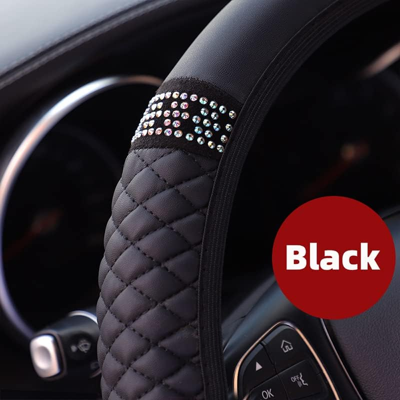 Bling Soft Leather Steering Wheel Cover,Colorful Rhinestones Auto Steering Wheel Protector, Car Accessories for Most Cars (Black, One Size) image number 3
