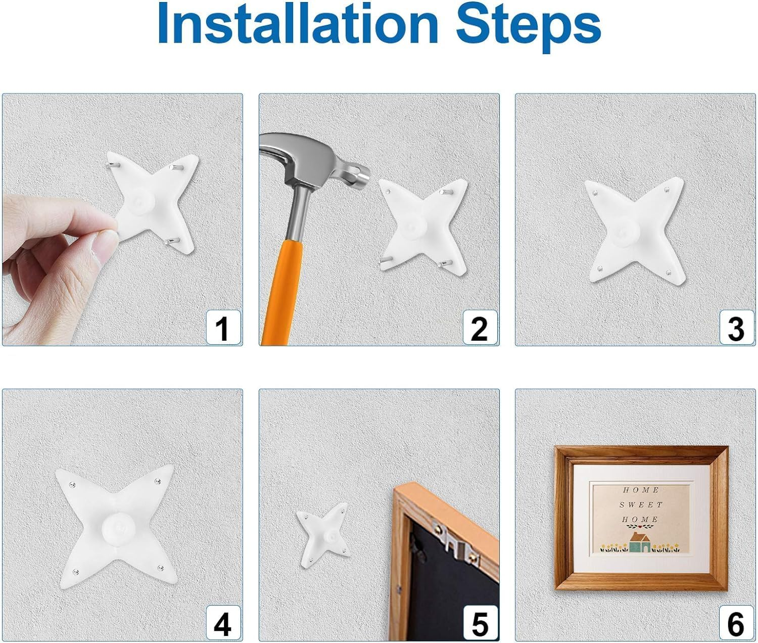 Wall Picture Hooks, 44 Pcs Non Trace Plastic Hanging Hook, Nail Picture Hanging Hooks for Painting, Mirror, Concrete Studs, White