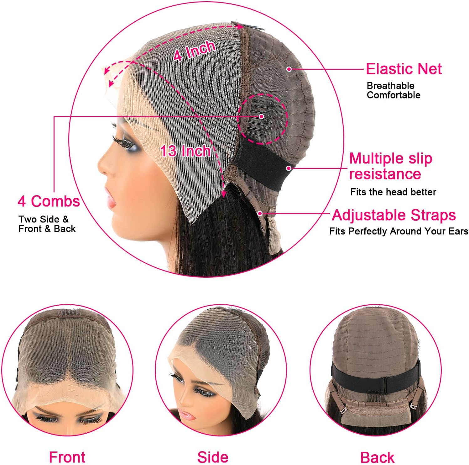 Huarisi 12 Inch Real Hair Wigs, Bob Front Lace without Gluing, Straight Human Hair, Short Straight Bob Wig for Black Women, 13 X 4 Lace Frontal Wigs, Natural Hairline, Pre Plucked image number 1