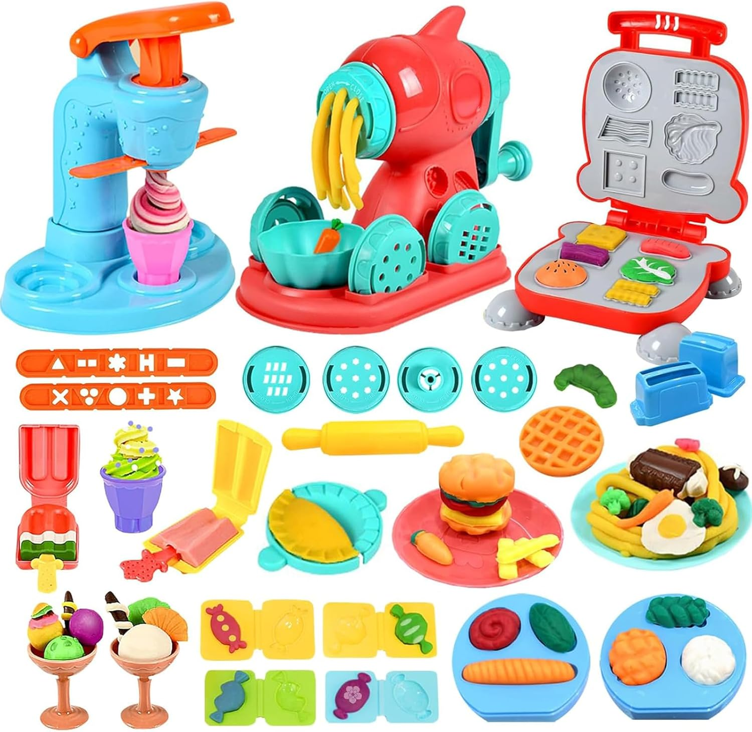 3 in 1 Color Dough Kitchen Creations Set Ice Cream Noodle Hamburger Maker Machine Art Crafts Food Modeling Play Toys Deluxe Tools Kit for Boys Girls Kids Toddlers Ages 3+ (12 Colors Dough) image number 6
