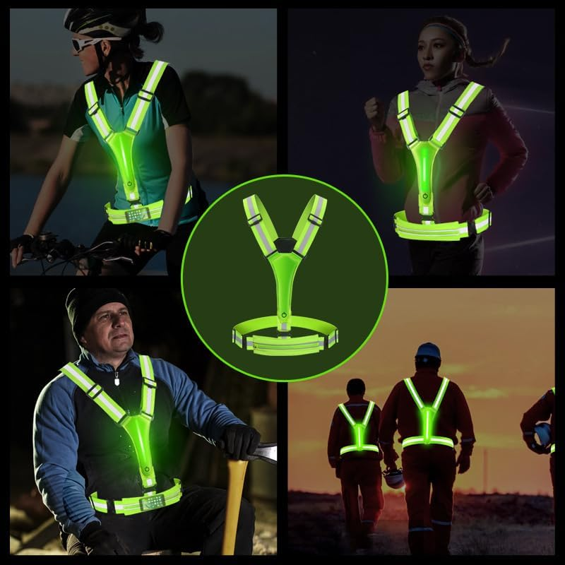 Led Reflective Vest Running Gear, High Visibility Reflective Running Gear Rechargeable Adjustable Led Running Vest, Safety Night Running Cyling image number 2