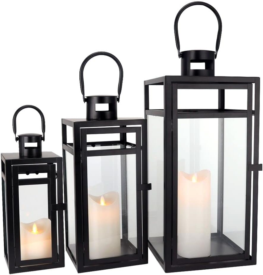 TRIROCKS Vintage Hanging Lantern - 34Cm Decorative Metal & Tempered Glass Candle Holder - Ideal for Indoor/Outdoor Events, Patio, Garden, Parties - Elegant Design with White & Gold Brush Finish