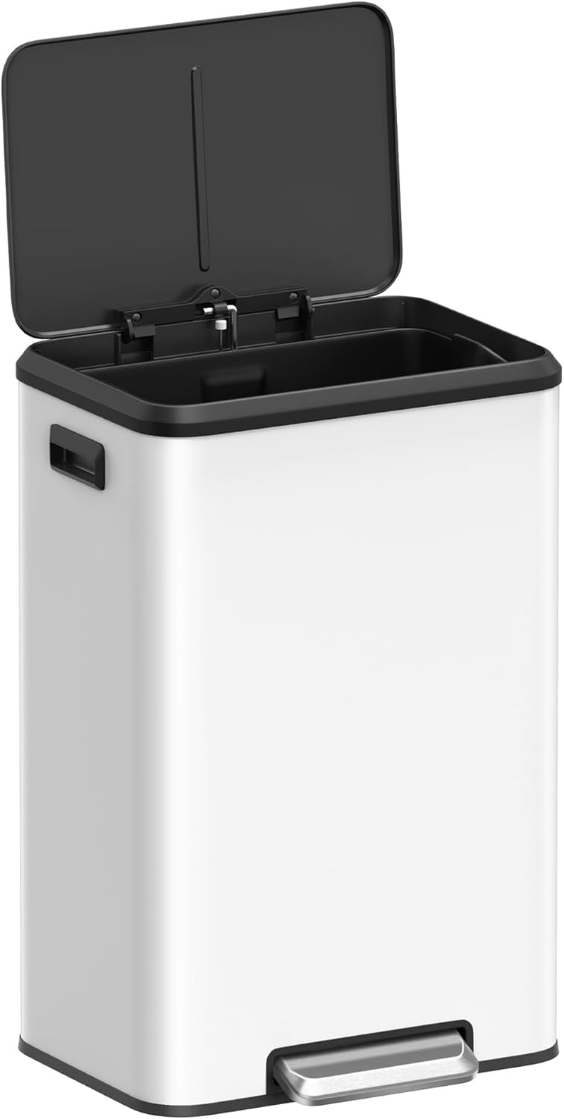 SONGMICS Kitchen Bin 48L, Slim Pedal Bin for Narrow Spaces, Rubbish and Waste Bin with Soft-Close Lid and Inner Bucket, Steel, 15 Rubbish Bags Included, Black LTB510B4802