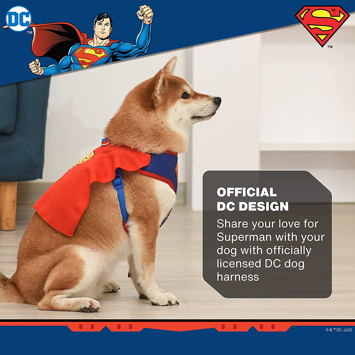 DC Comics for Pets Superman Dog Harness | No Pull Costume with Cape | Superhero Apparel & Accessories for Small Dogs, Size S image number 1