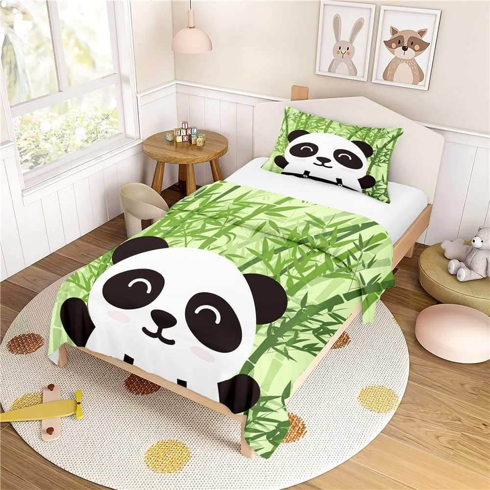 3D Duvet Cover Set for Single Double King Bed, Morbuy Cartoon Animal Printed Bedding Sets Boy Girl Bedroom Microfiber Duvet Set Quilt Case with Pillowcases (Bamboo Panda,180X220Cm)