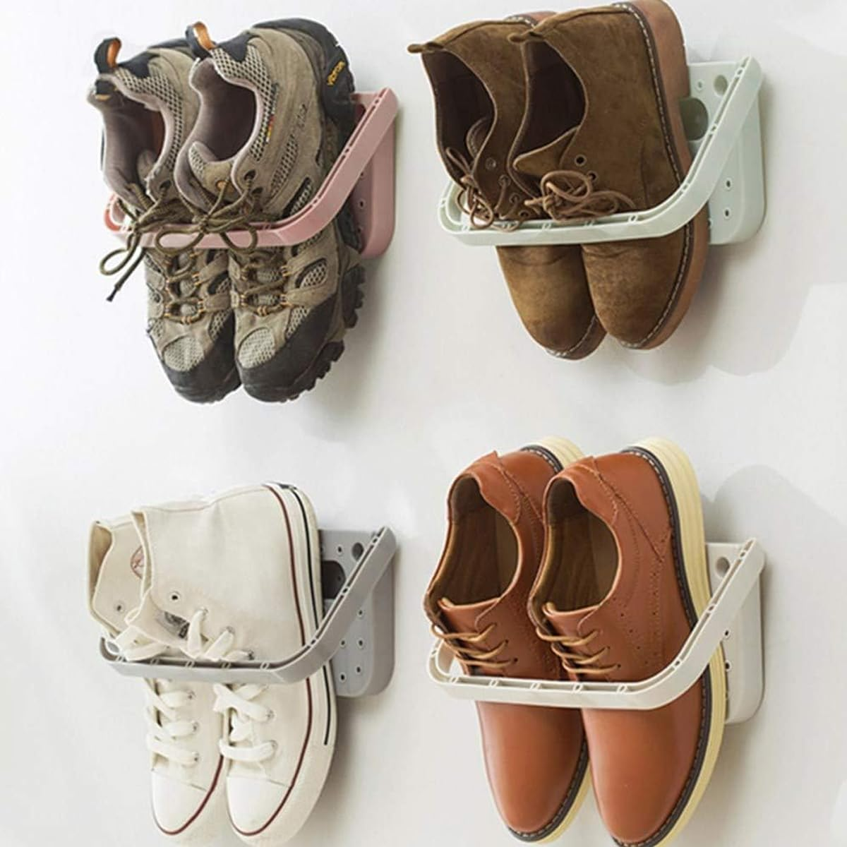 AIMALL 8Pcs Non-Perforated Wall-Mounted Shoe Rack, Durable PP Plastic Bathroom and Living Room Shoe Storage Organiser, Adhesive or Nail Installation, 11X5.51 Inches image number 1