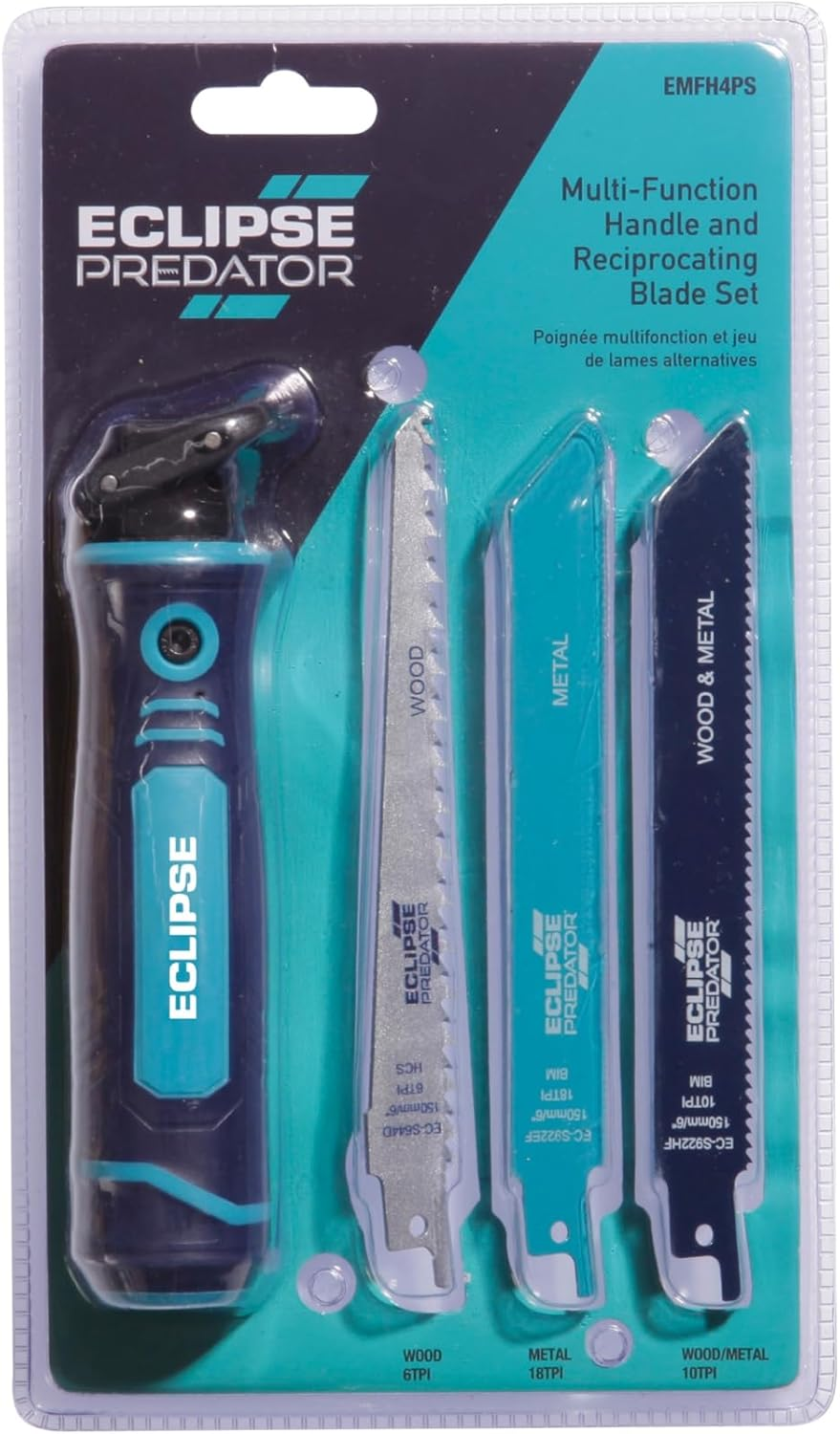 Eclipse Professional Tools EMFH4PS Multi-Function Handle and Reciprocating Saw Blade Set, Handsaw for Cutting Wood, Metal and Nail Embedded Wood image number 2