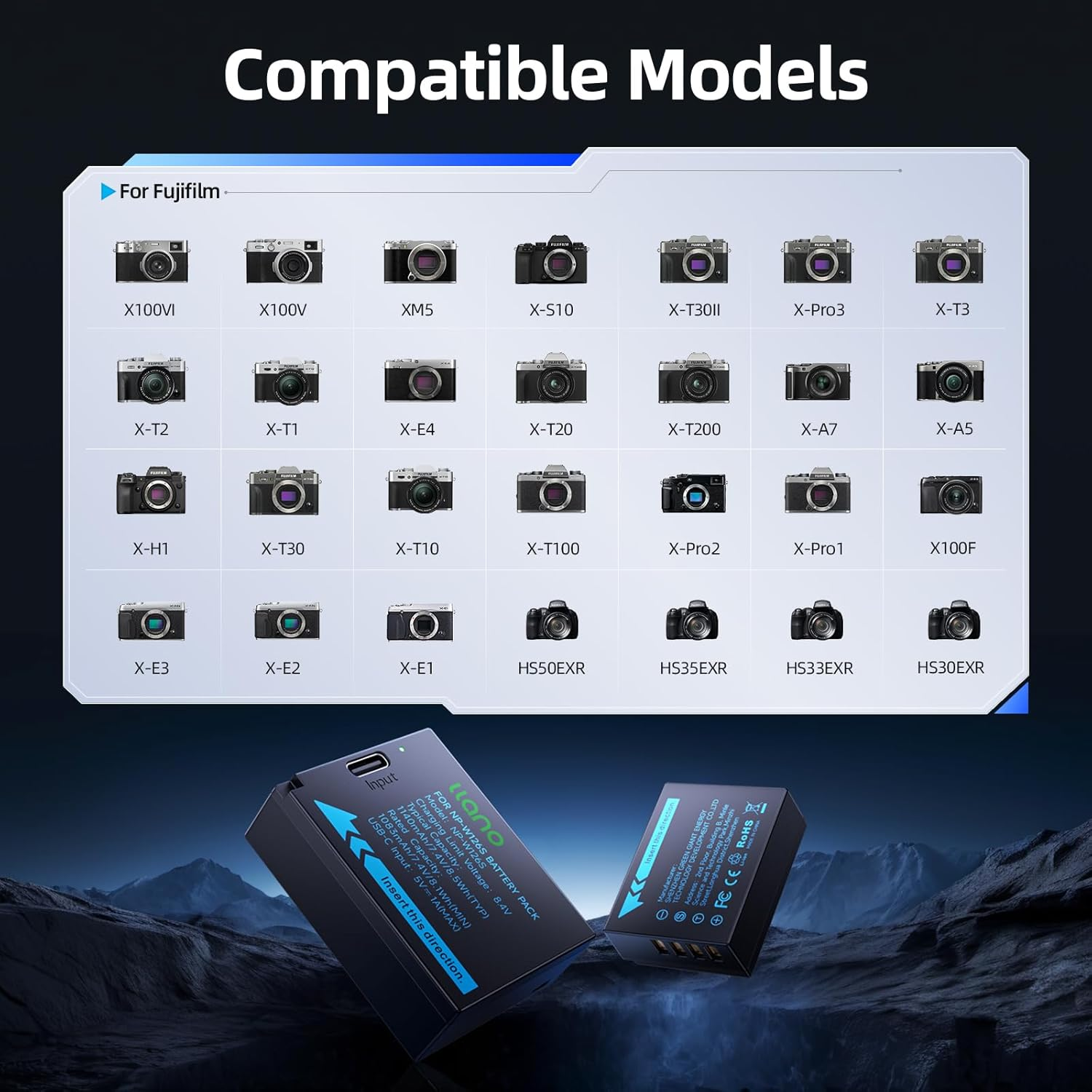 Llano 2 Pack USB-C NP-W126S Battery, Fully Decoded for Fujifilm XM5 X100VI X100V XS10 XT30II XT30 XT20 XE4 A5 Cameras, 1140Mah Capacity, Fast Rechargeable image number 2