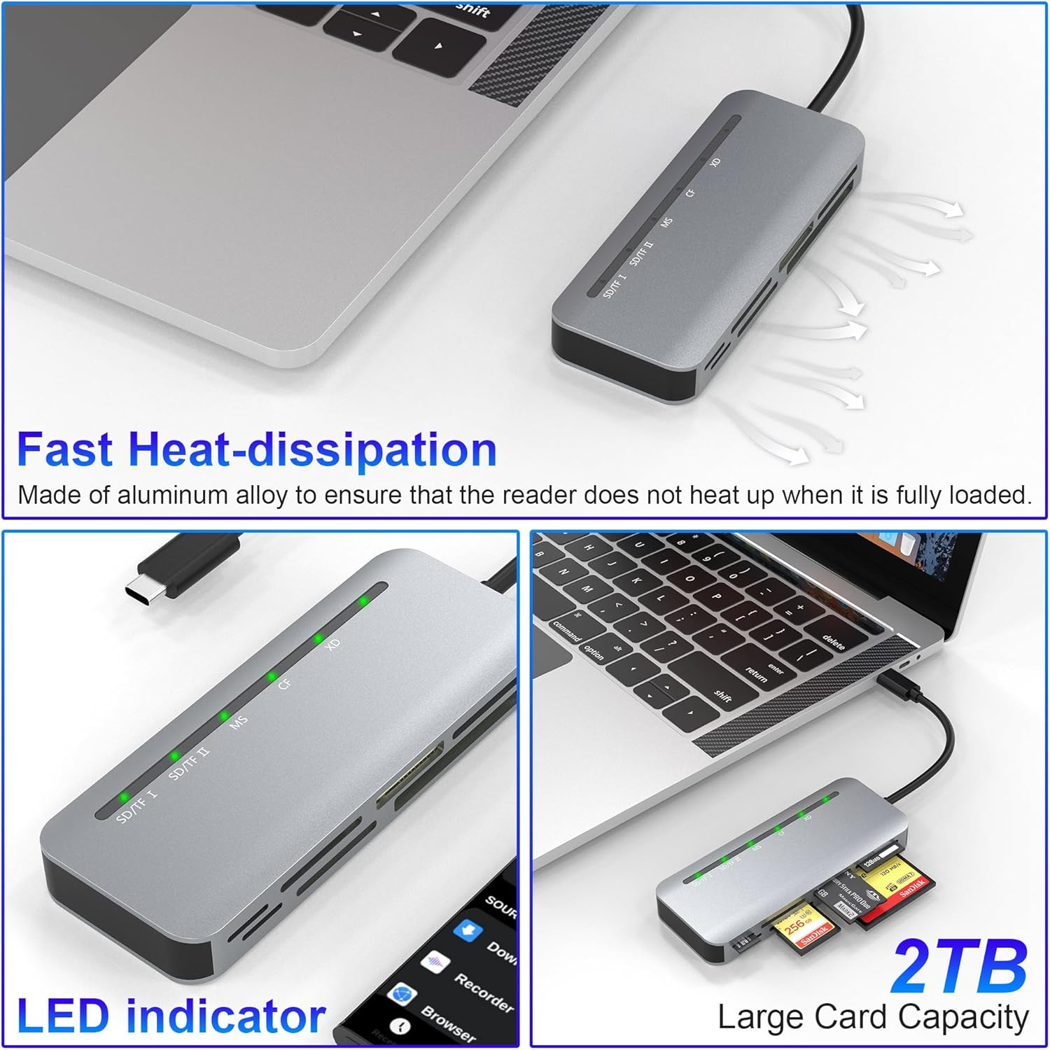 USB C Multi Card Reader 7-In-1 Aluminum Sd/Micro SD/CF/MS/XD Card Reader, 5Gbps High Speed Camera Card Reader for SDXC SDHC TF CF MS MMC, Sony Memory Stick Pro Duo Adapter Read 5 Cards Simultaneously image number 1