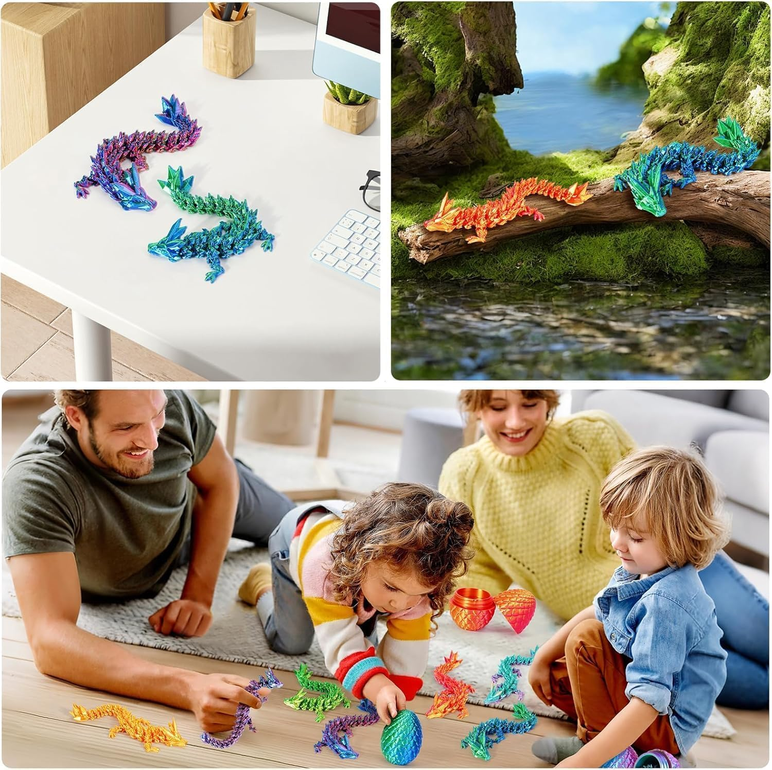 4 Pack Dragon Egg, 3D Printed Eggs with Dragon inside Easter Egg Adults Fidget Toy, Mystery Easter Toys, Kid Desk Decor Creative Ornaments Birthday Gift 3D Printed Animals（4Pcs） image number 3