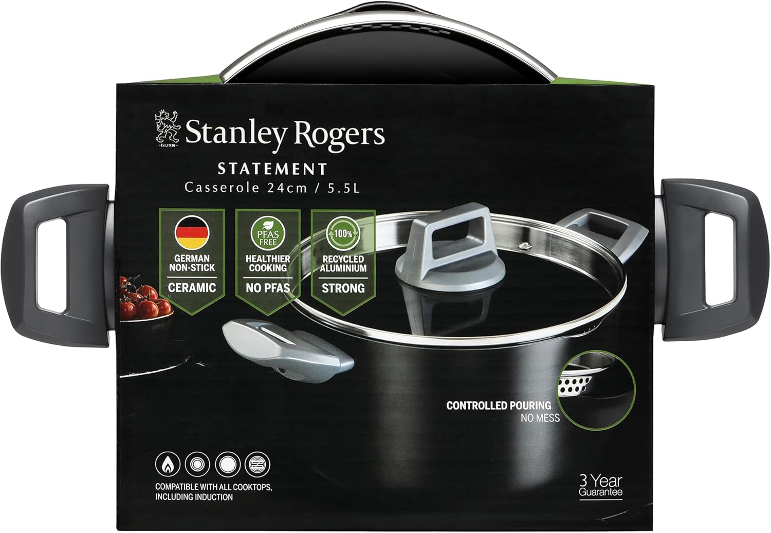 Stanley Rogers Statement Casserole 24Cm &ndash; 100% Recycled Aluminium Ceramic Non-Stick Pot &ndash; Induction Cookware with Dual Handles and Lid &ndash; PFAS PTFE & PFOA Free for Healthy Cooking image number 5