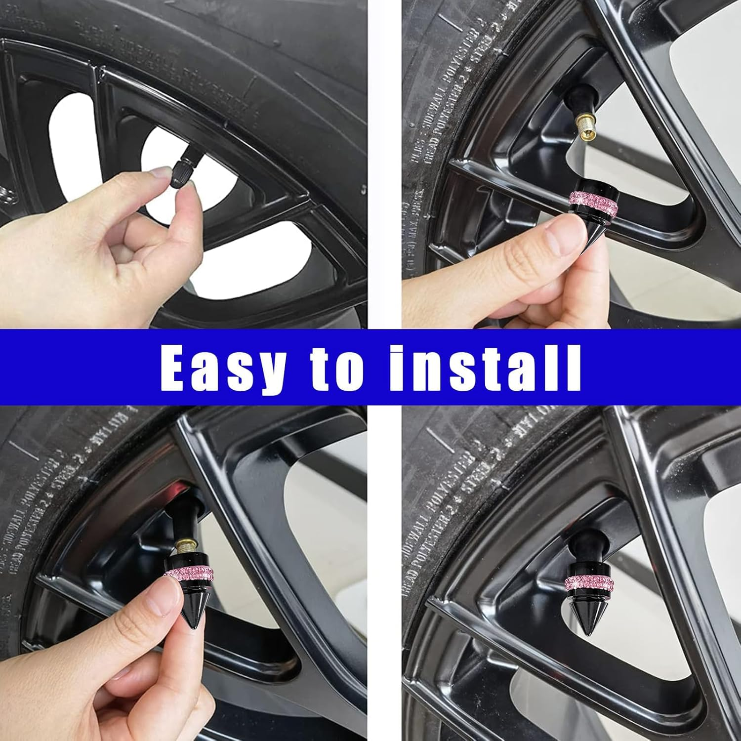 4 PCS Car Tire Valve Stem Caps, Bling Spiked Aluminium Alloy Tire Valve Stem Covers, Corrosion Resistant Auto Tire Air Dust Caps, Universal Car Accessories for All Vehicles (Pink) image number 1