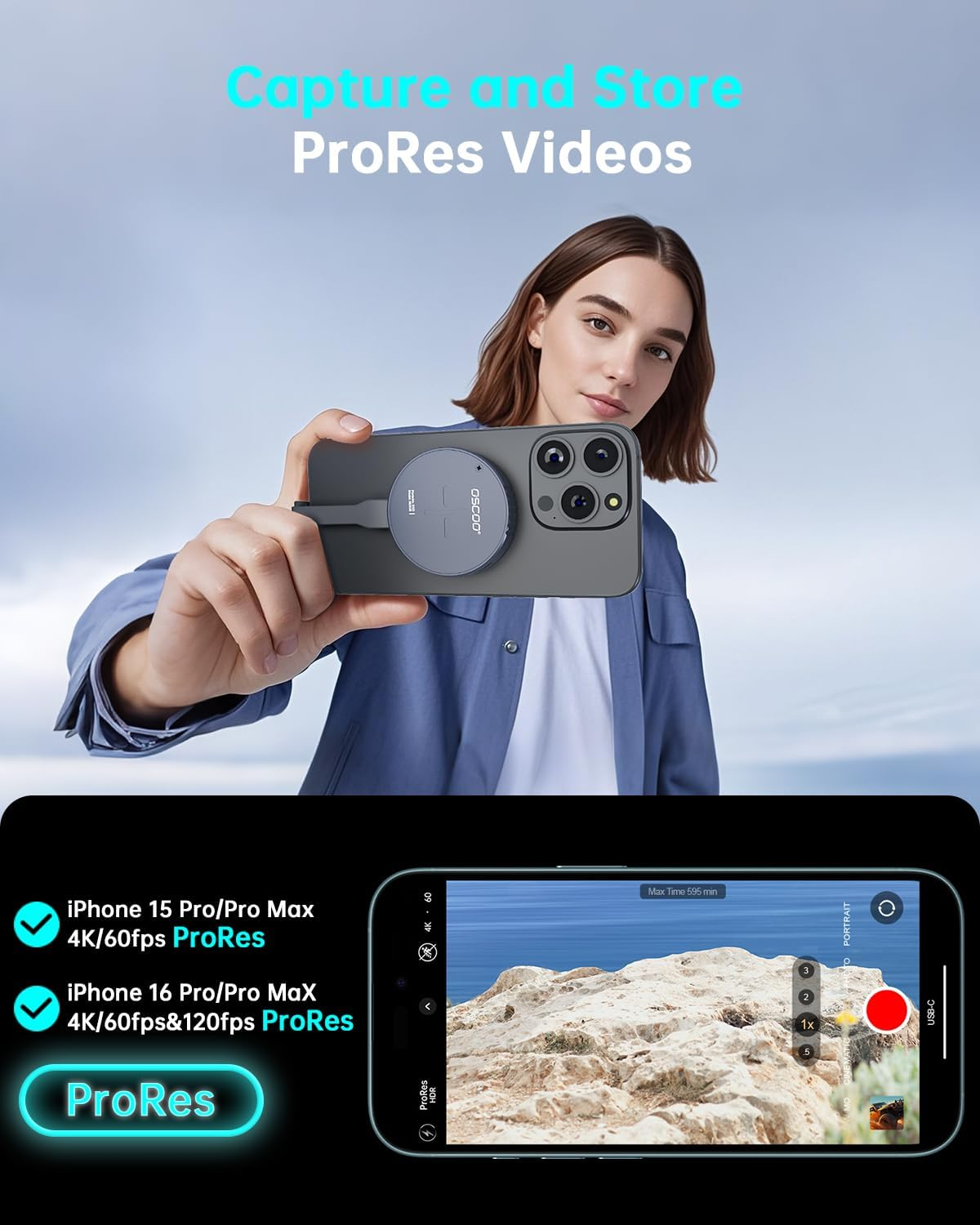 OSCOO 1TB Magnetic Portable SSD &ndash; USB 3.2 Gen2 Type-C External Solid State Drive, up to 1000Mb/S, Compatible with USB-C Iphone 15/16 Series, Android Phone, Tablets, Laptops, Desktops, Game Consoles image number 2