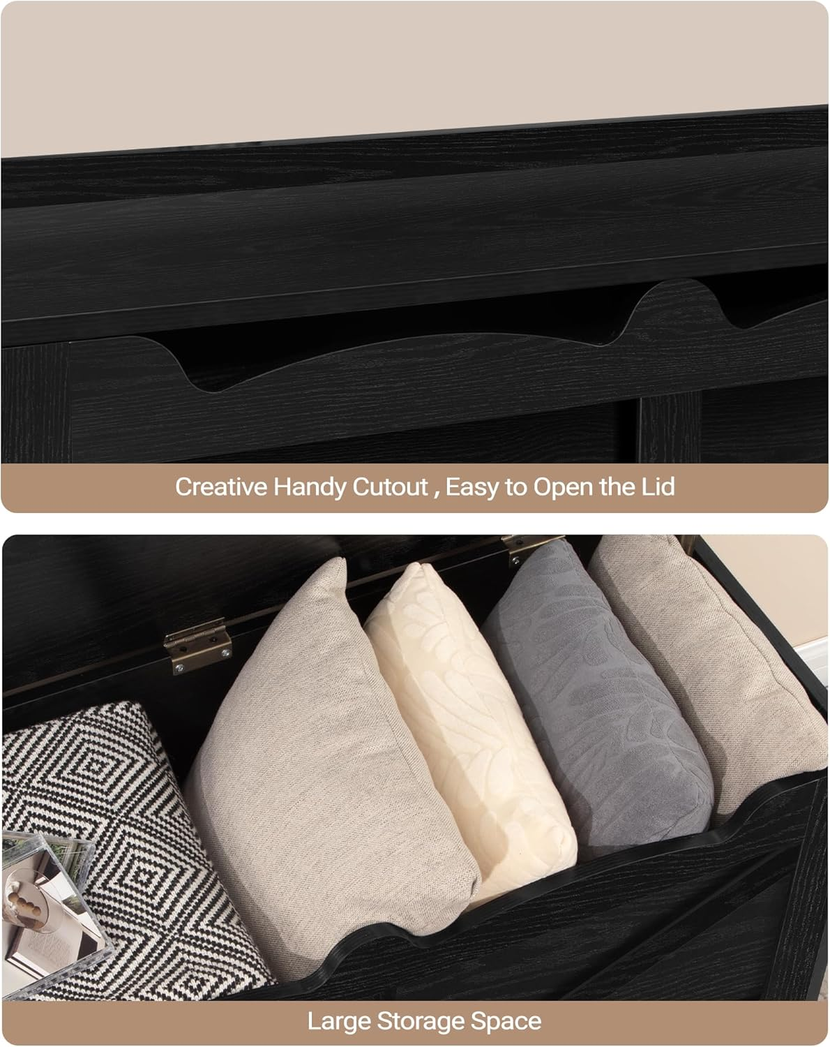 Hzuaneri 39.4" Storage Chest, Extra Large Storage Trunk with 2 Safety Hinges, Wooden Box Bench, Lift-Top Organizer Chest, Shoe Bench for Entryway, Bedroom, Living Room, Black SB04504X