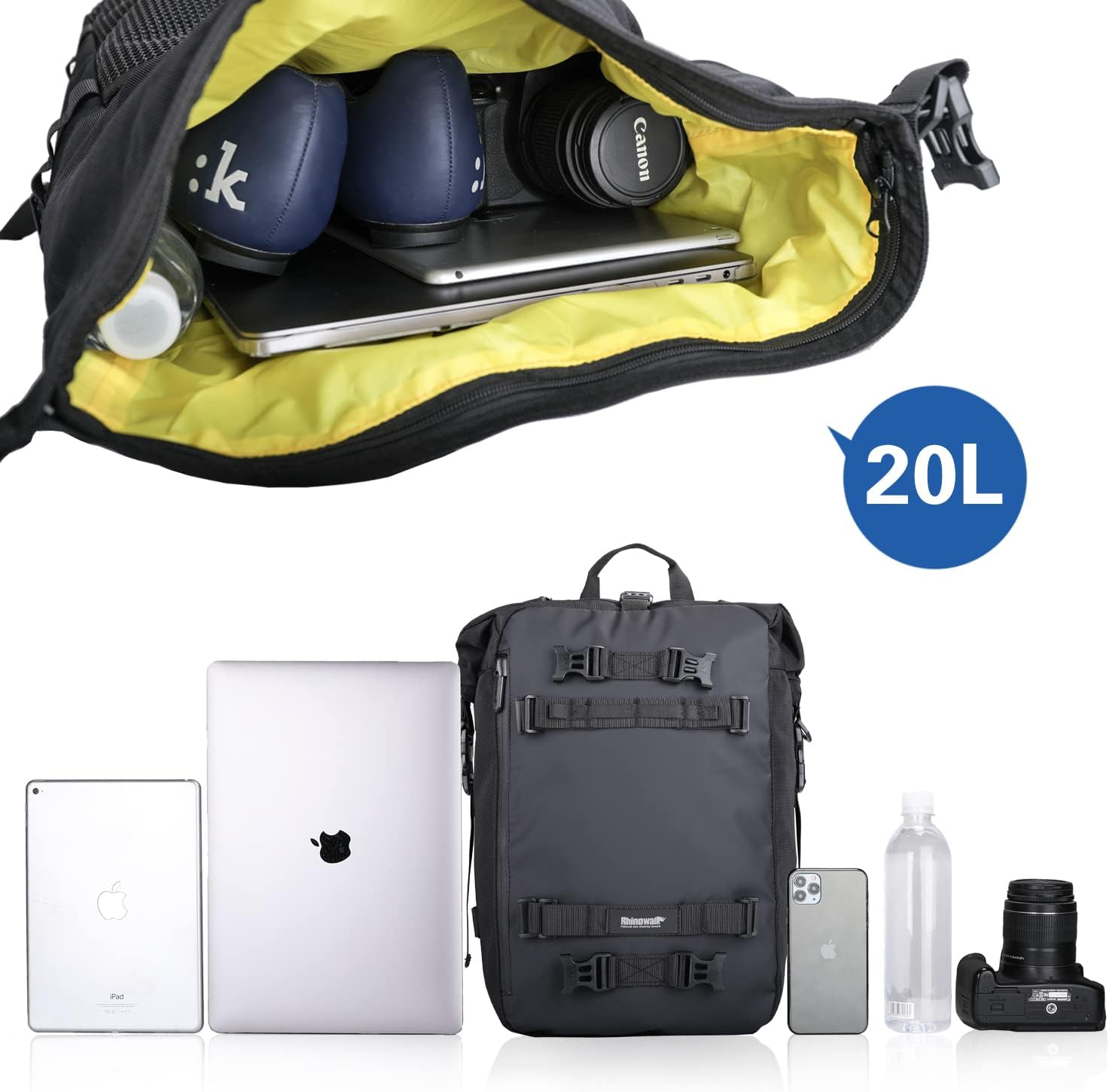 Rhinowalk Motorcycle Pannier Bag, 20L, Black, Multifunctional Rear Rack Trunk Motorcycle Seat Bag, Motorbike Saddle Bag image number 1