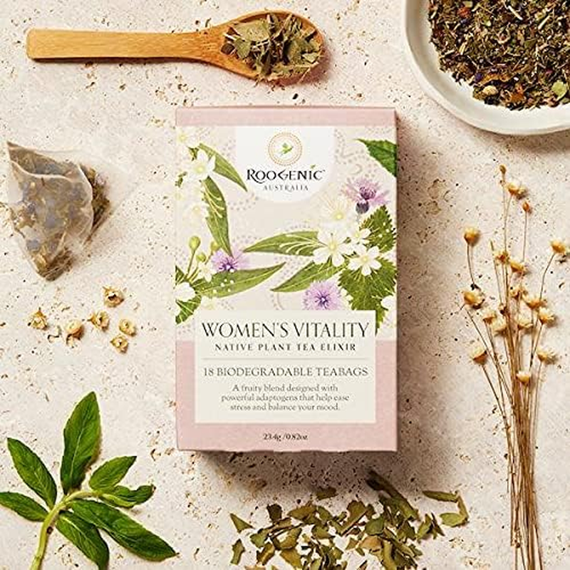 Roogenic Women'S Vitality Native Plant Tea Elixir Tea Bags in Box, 18 Biodegradable Tea Bags image number 1