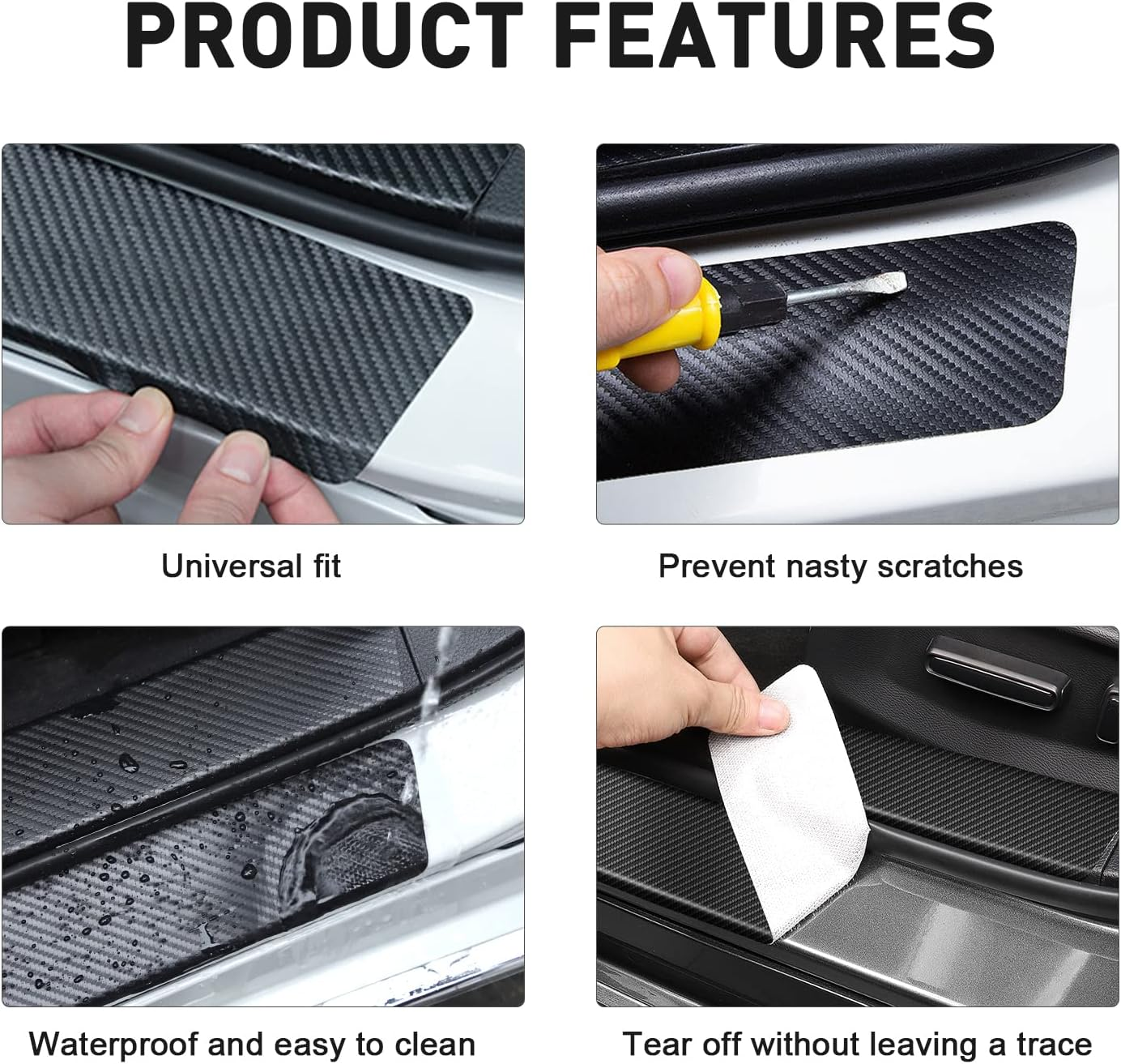 MOCHENT Tricolor Door Sill Protectors for Toyota Tacoma TRD 4Runner Tundra Rav4 Highlander Accessories, Carbon Fiber Front/Rear Door Sill Plate Guard, Retro Stripe Door Entry Guard Stickers(4 Pcs) - White/Blue/Dark Blue image number 6