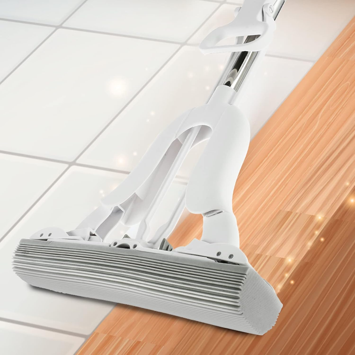 Folding Sponge Mop, PVA Mop Super Absorbent, Squeeze Mops for Floor Cleaning, Stainless Steel Handle, 12.9" PVA Sponge 1Pcs, Home Office Universal Cleaning with Wringer image number 5