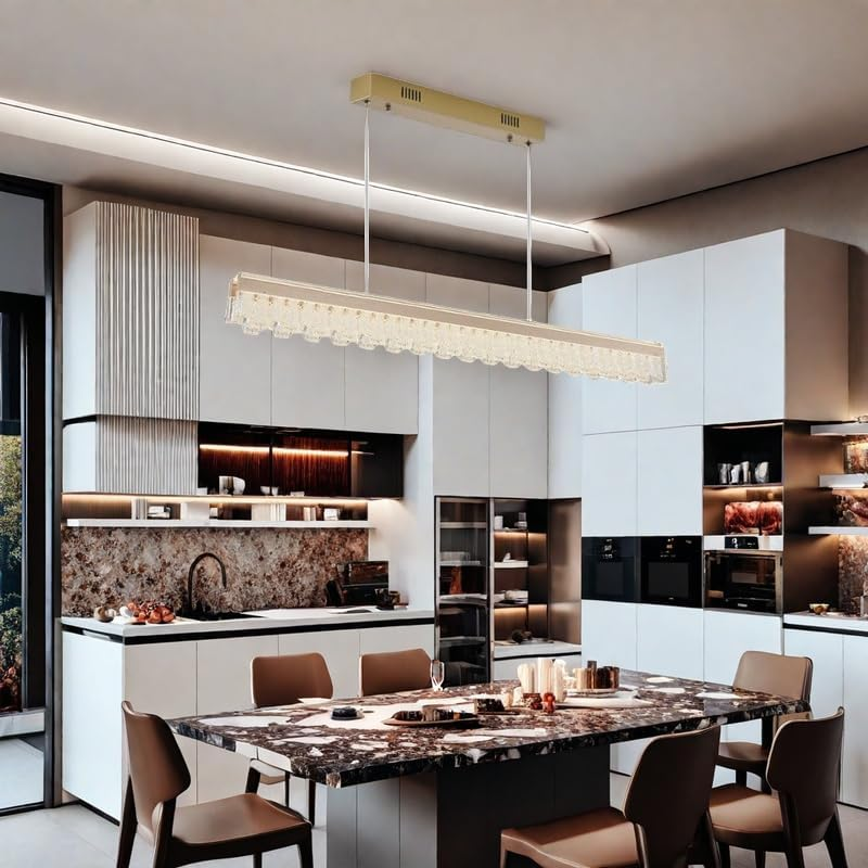 BAMDECOR A188 Nordic Dual Linear Dimmable Acrylic Kitchen Dining Table Pendant Light Minimalist Modern Lighting (Gold) image number 5