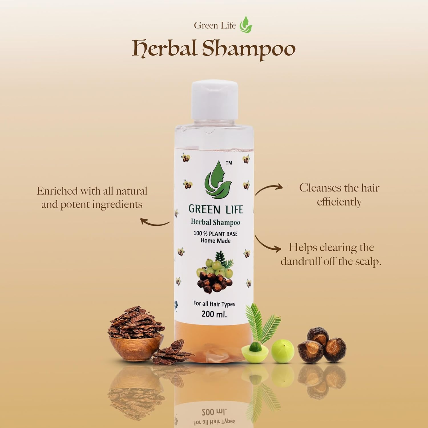 GREEN LIFE PRODUCTS Plant Base Home Made Oil for All Hair Types Hair Growth Hair Fall Control anti Dandruff (Aritha Shampoo) image number 1