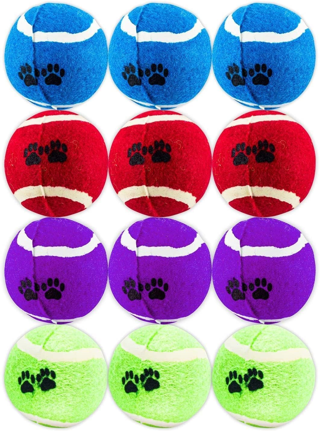 [12PCE] Pet Basic Dog Tennis Fetch Balls, Safe for Dog'S Teeth, Paw Design on Ball, Suitable for Indoor and Outdoor Use, Provides Quality Play Time for You and Your Dog -Assorted Colors (6Cm) image number 3