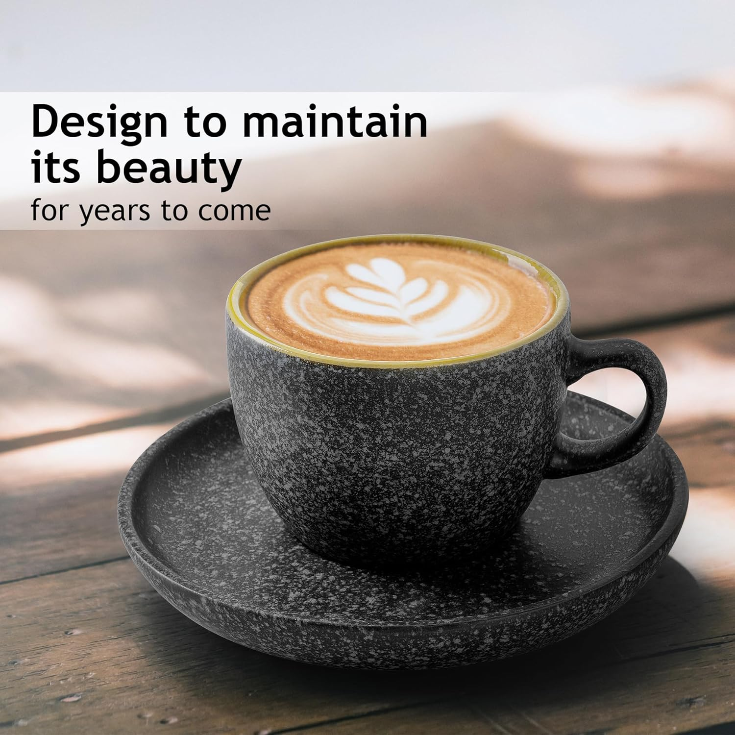 MIAMIO &ndash; 190 Ml Ceramic Stackable Cappuccino Cup with Saucers and Metal Stand &ndash; Set of 6 Stoneware Cappuccino Mug Set for Specialty Coffee Drinks, Americano, Latte &ndash; Las Palmitas Collection image number 5