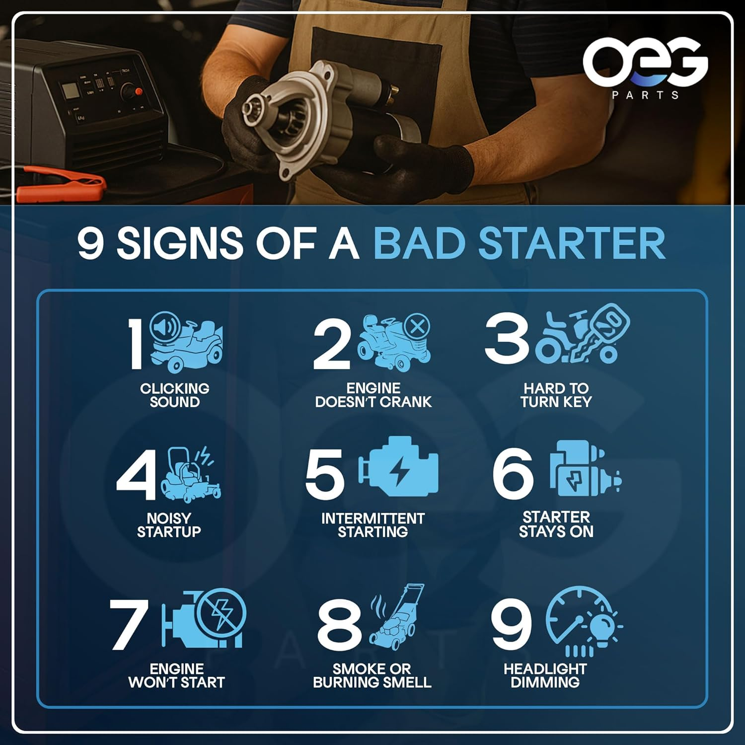 OEG Parts New Starter Motor Upgraded Heavy Duty Gear Compatible with Kohler Cub Cadet New Holland Lawn Mowers 32 098 08-S, 3209801S, 3209803S, 3209804S, 32 098 03-S, KH-32-098-01-S, KH-32-098-03-S